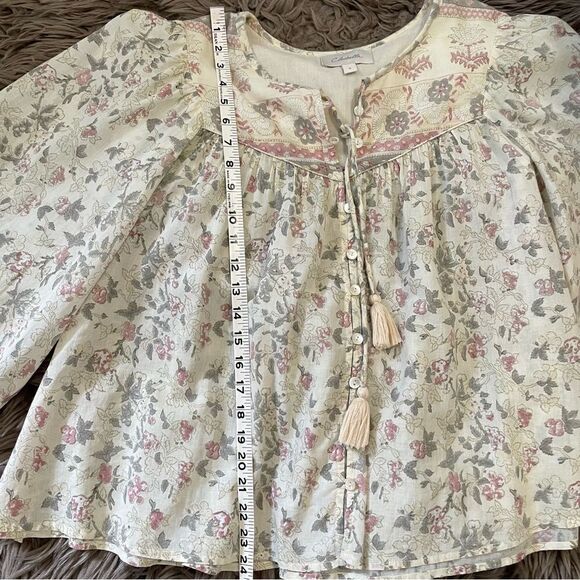 Cleobella 100% Cotton Cream/Gray/Pink Floral Print Peasant Top Sz-S - Picture 9 of 10